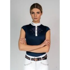 Fair Play Women's Cathrine Rose Gold Sleeveless Competion Shirt - Navy -Equestrian Supplies Shop 595677 800 800