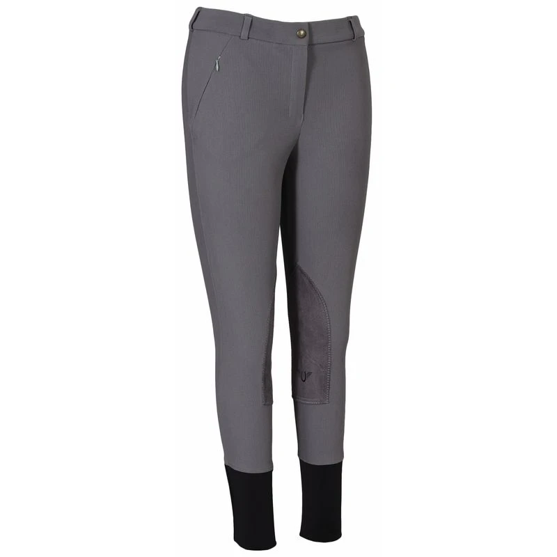 TuffRider Women's Ribb Low Rise Knee Patch Breeches - Graphite 1 TuffRider Women's Ribb Low Rise Knee Patch Breeches - Graphite